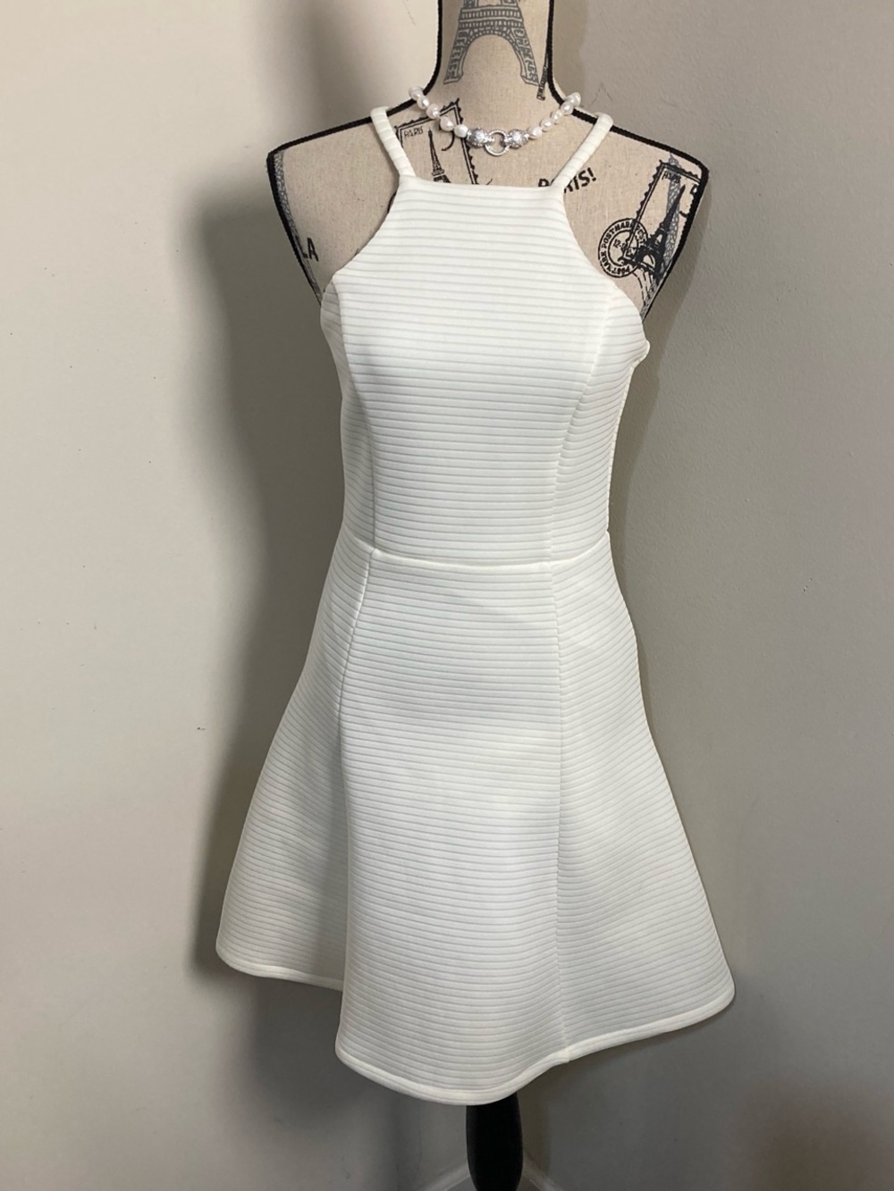 Women’s White Ribbed Halter A-Line Mini Dress